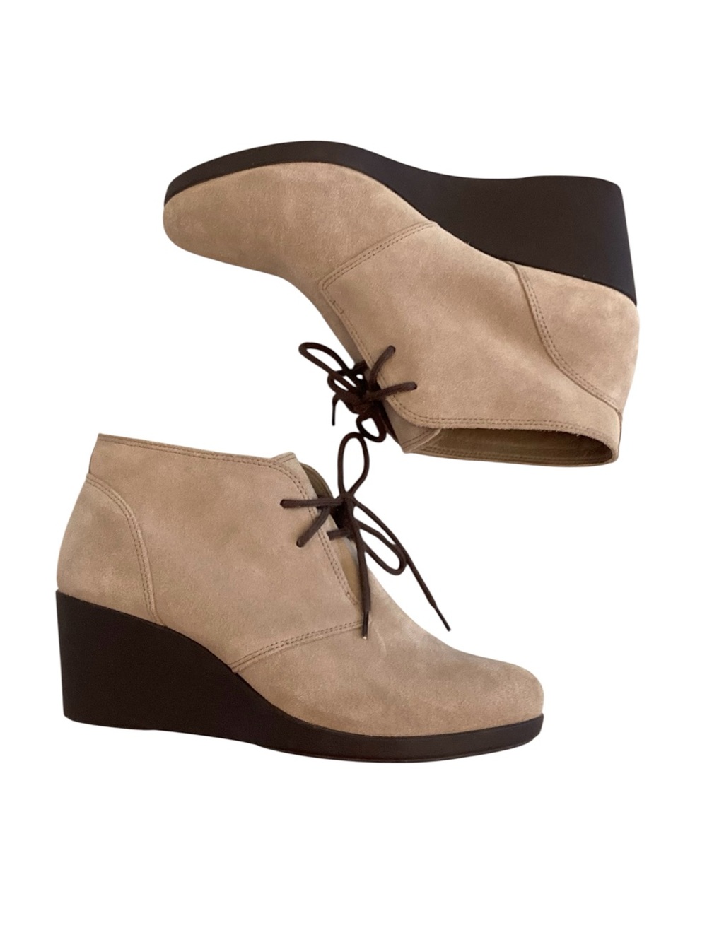 Crocs 8 Leigh Suede Wedge Ankle Boots Booties Beige Tan Women’s Comfort Shoes